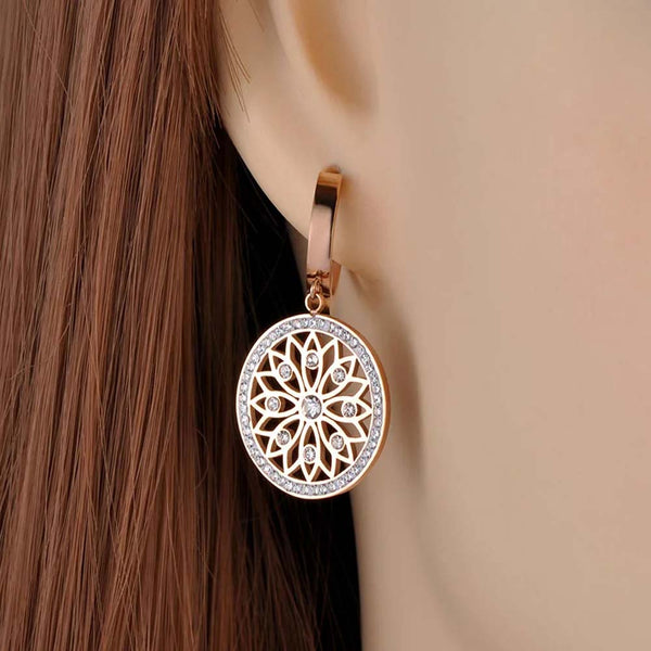 Original Design Stainless Steel Flower Rattan Disc Earrings