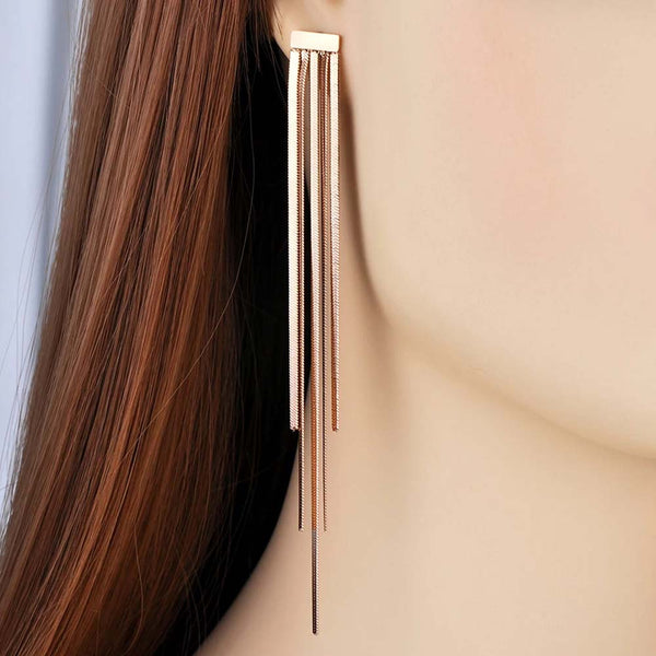 Personality Bohemia Long Tassel Stud Earrings Stainless Steel Trendy Chain & Link Earrings