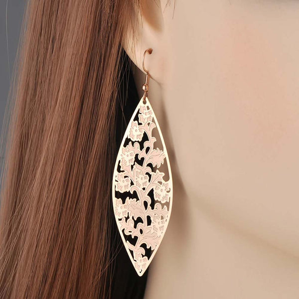 Trendy Bohemia Stainless Steel Hand Made Hollow Flower Earrings For Women