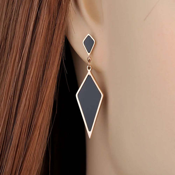 Trendy Titanium Stainless Steel Black Acrylic Geometry Earrings