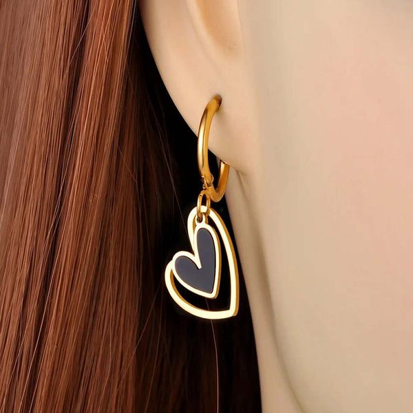 Fashion Titanium Stainless Steel Double Heart Birthday Earrings