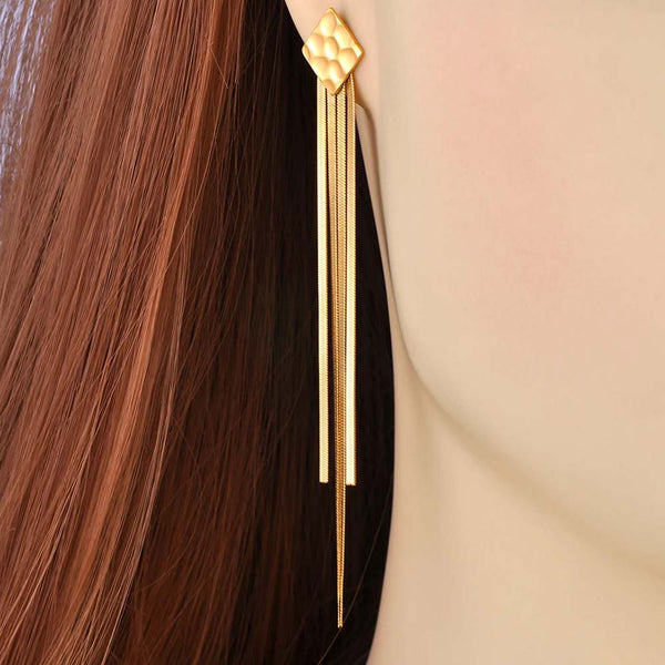 18K Gold Plated Snake Chain Tassel Earrings Trendy Stainless Steel Party Earrings