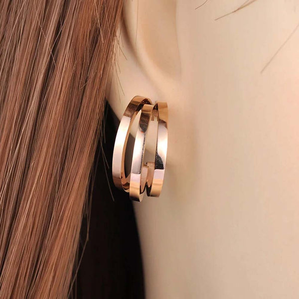 Trendy Titanium Stainless Steel 3Pcs Semicircle Geometry Earrings