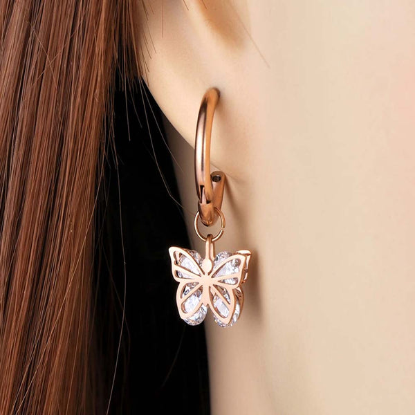 Original Design CZ Crystal Butterfly Hoop Earrings