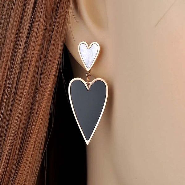 Trendy Titanium Stainless Steel Black Acrylic & White Shell Earrings