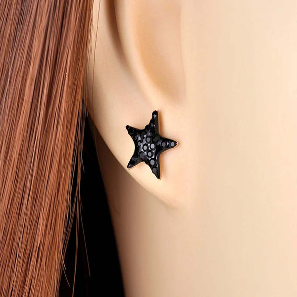 Trendy Titanium Stainless Steel Black Rhinestone Earrings CZ Crystal Star Earrings For Women