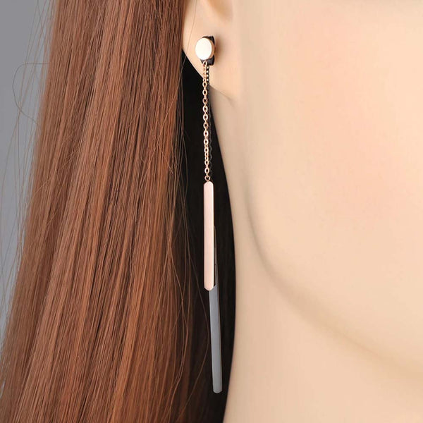 Titanium Stainless Steel Geometry Strips Tassel Earrings