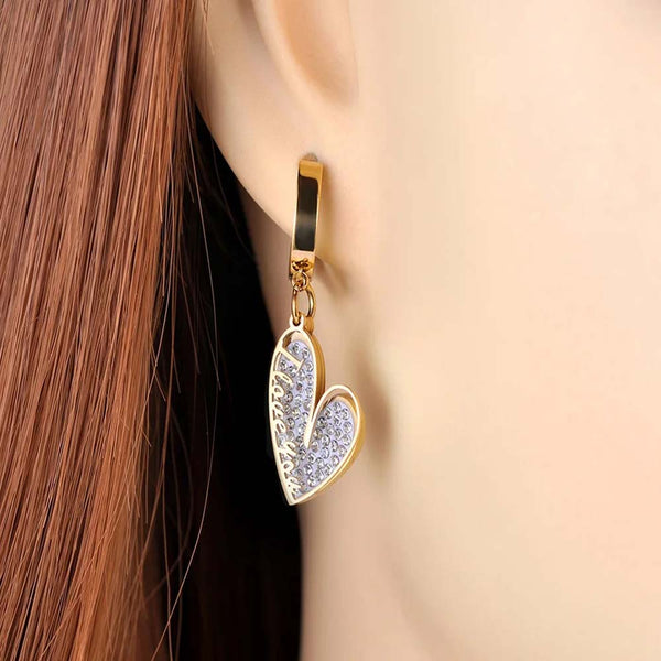 Trendy Stainless Steel Bohemia Party Hoop Earrings Crystal Heart Earrings