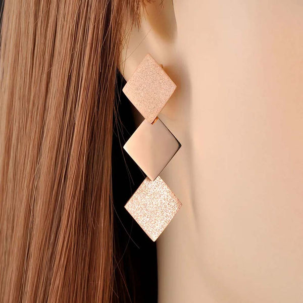 Trendy Titanium Stainless Steel 3Pcs Geometric Square Stud Earrings