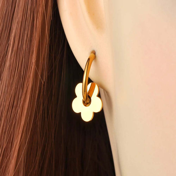 Flower Charm Hoop Earrings For Women Girls