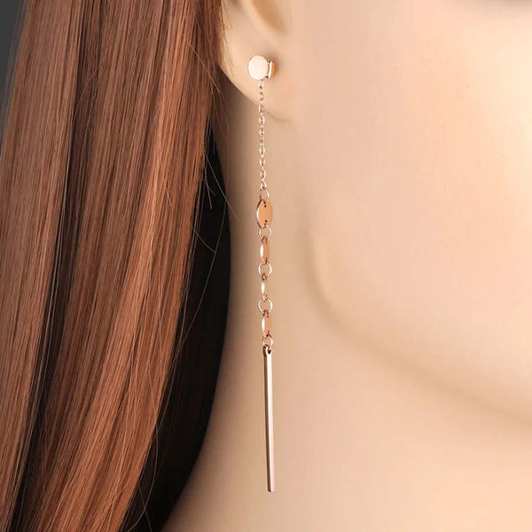 Stainless Steel Long Bar Tassel Drop Earrings Jewelry For Women