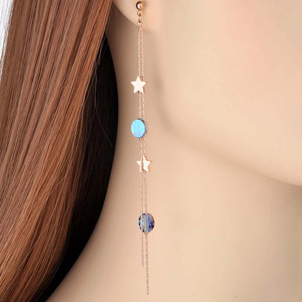 New Titanium Stainless Steel Star Tassel Chain Earrings For Women