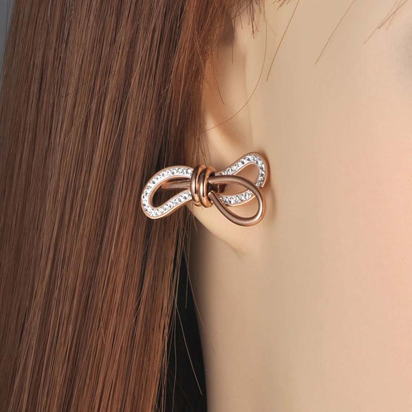 Trendy Stainless Steel Geometric Bowknot Earrings Jewelry Clay Rhinestone Party Earrings