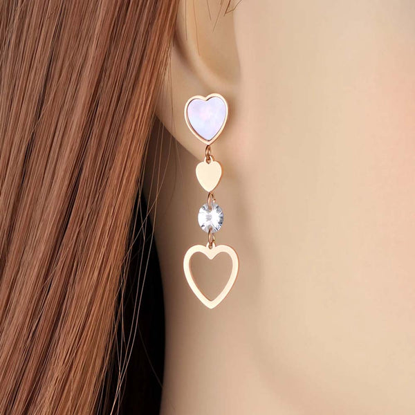 Stainless Steel Love Heart Dangle Earrings For Women