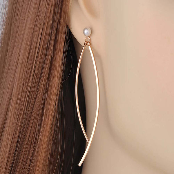 Titanium Stainless Steel White Pearl Geometry Earrings