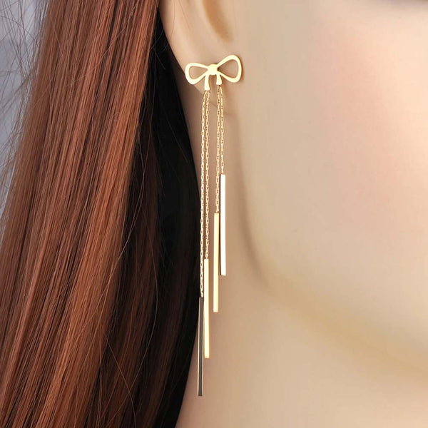 Titanium Stainless Steel Bohemia Party Tassel Earrings Fashion Bowknot Earrings