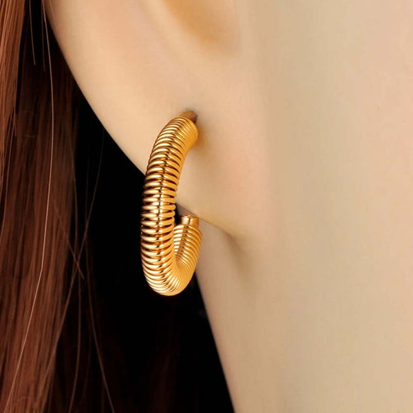 Fashion Gold Plated Stainless Steel Geometric Circle Earrings