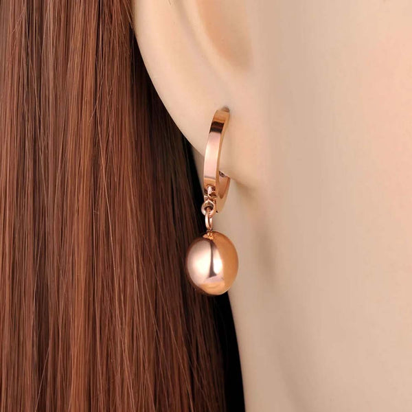 Bohemia Style Titanium Stainless Steel Smooth Round Ball Earrings