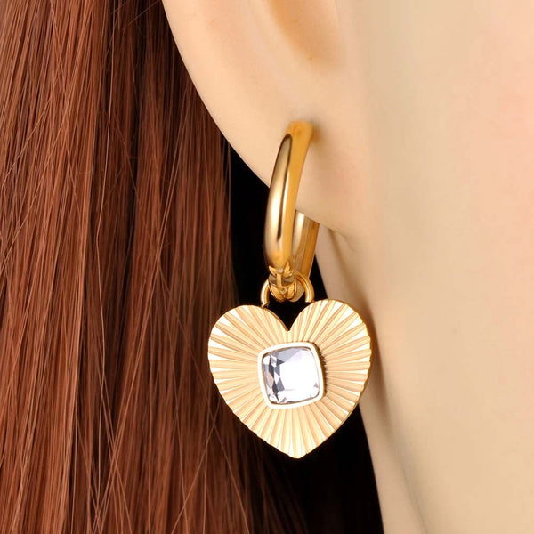 Heart Hoop Earrings For Women Girl 14K Gold Plated Stainless Steel Cubic Zirconia Hoop Earrings