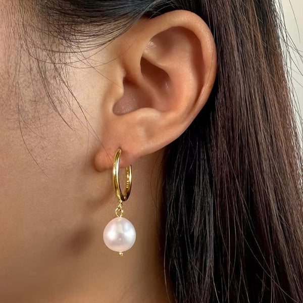 Vintage Freshwater Pearl Drop Earrings 925 Sterling Silver Fashion Dangle Eardrop for Women