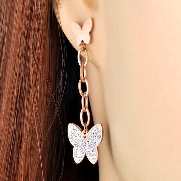 Stainless Steel Sparkling Butterfly Animal Earrings