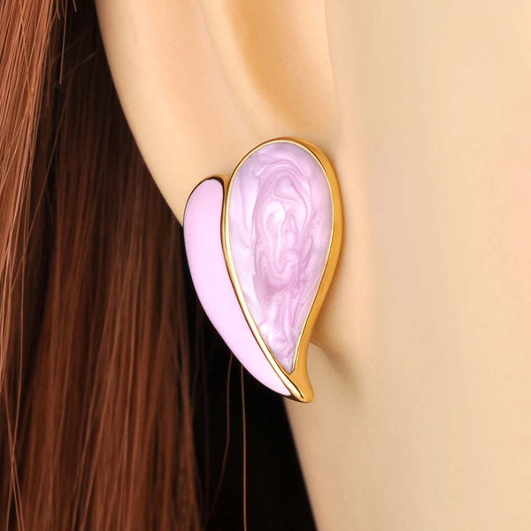 Pink Yellow White Enamel Stainless Steel Heart Earrings