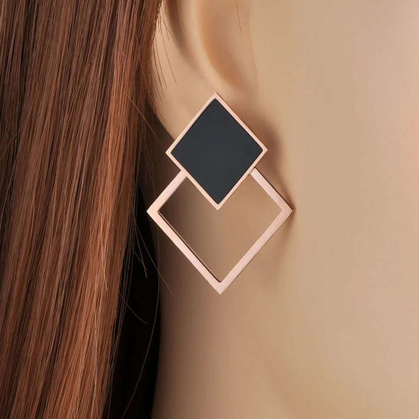 Trendy Stainless Steel Black Acrylic Double Square Stud Earrings