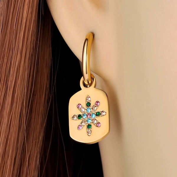 Trendy Titanium Stainless Steel Colorful Rhinestone Earrings