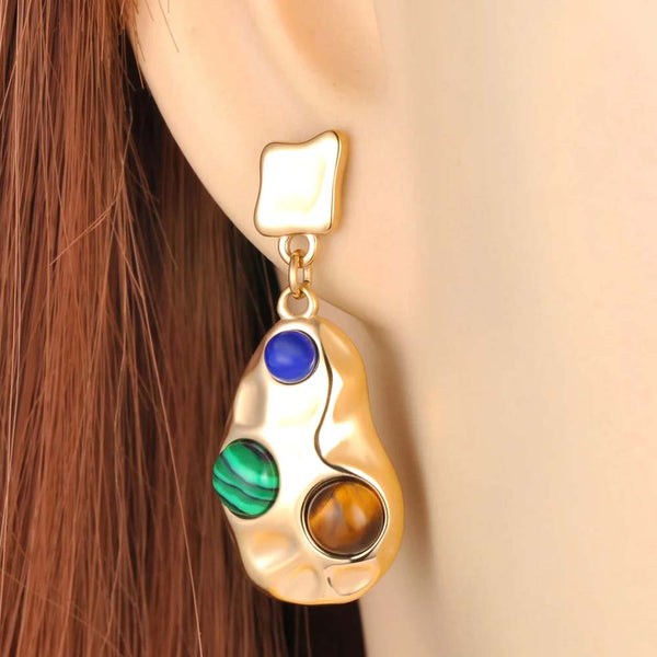 Fashion Stainless Steel Natural Stone Vintage Earrings