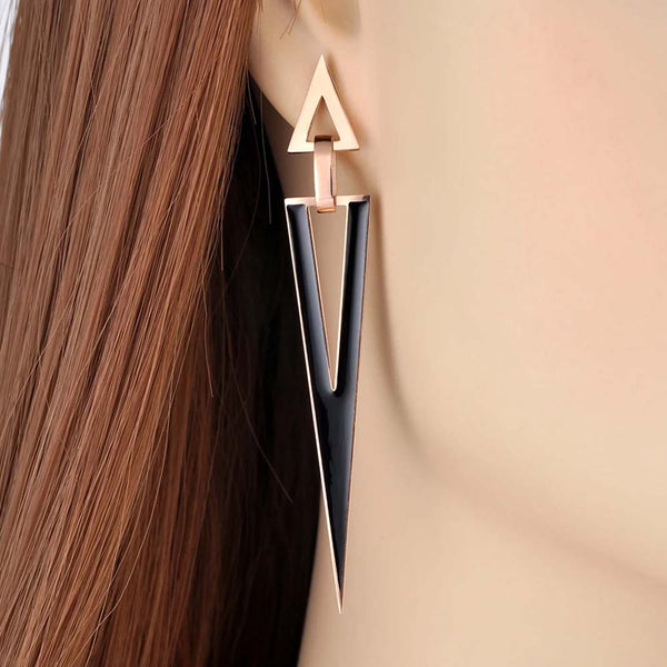 Hyperbole Punk Stainless Steel Geometric Double Triangle Earrings