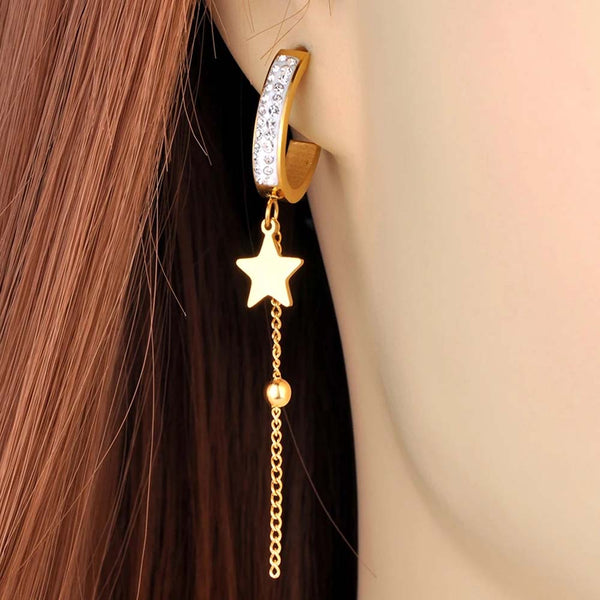 Trendy Gold Plated Star & Chain Tassel Earrings For Women