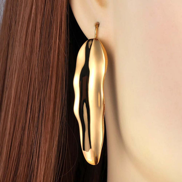 Gold Plated Stainless Steel Leaves Plant Earrings For Women