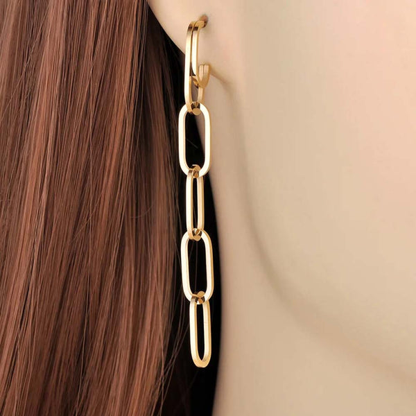 Fashion Titanium Stainless Steel Geometry Thick Chain Earrings