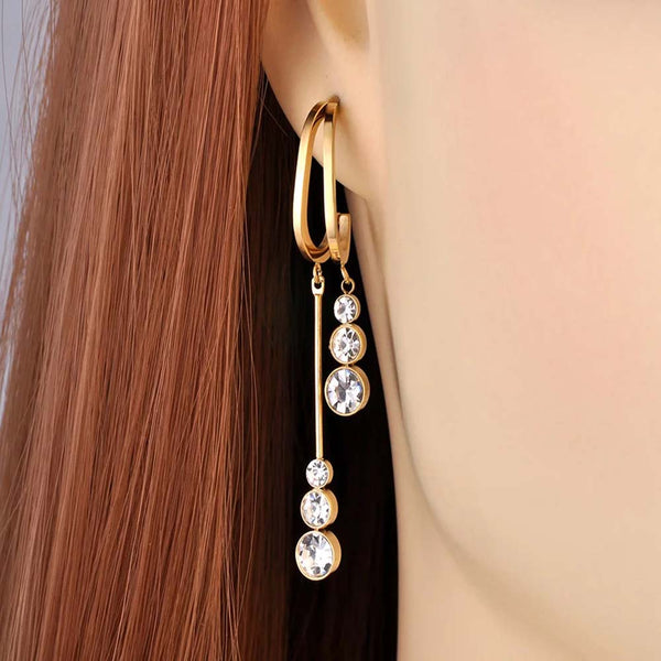 Stainless Steel Circular Water Drop Dangle Earrings