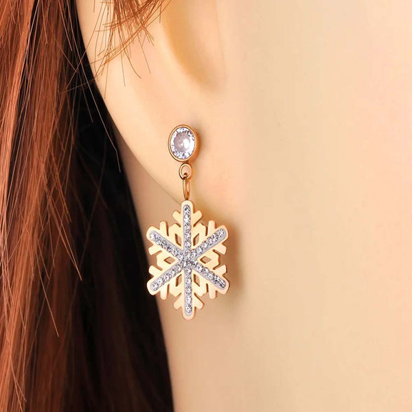 Trendy Stainless Steel CZ Crystal Snowflakes Stud Earrings