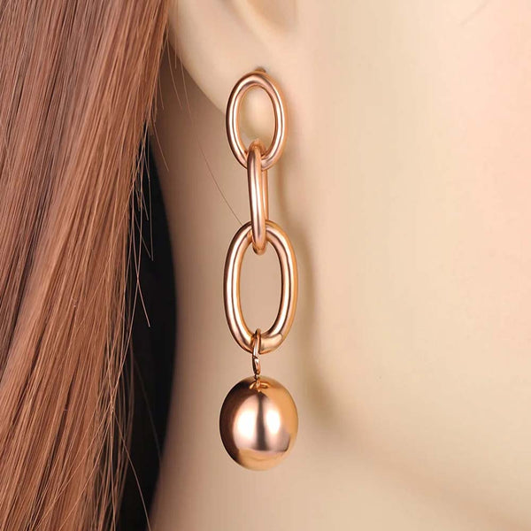 Trendy Original Design Titanium Stainless Steel Geometry Chain Link Earrings