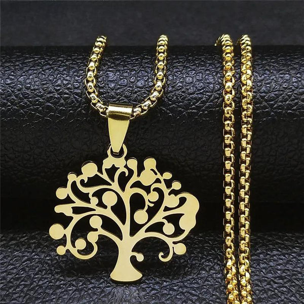 Trendy Stainless Steel Tree of Life Charm Necklaces Gold Color Pendant Necklace