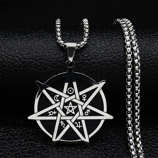 Fashion Seven-Pointed Star Witchcraft Stainless Steel Necklaces Women