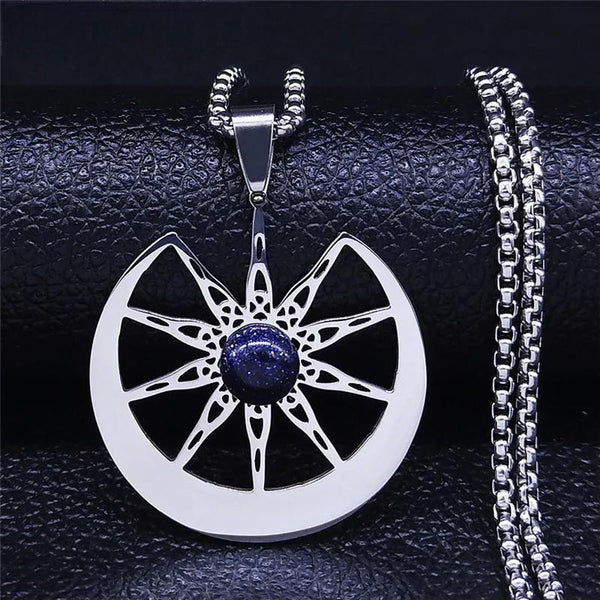 Witchcraft Ten-Pointed Star Moon Natural Stone Stainless Steel Necklace Silver Color Women/Men