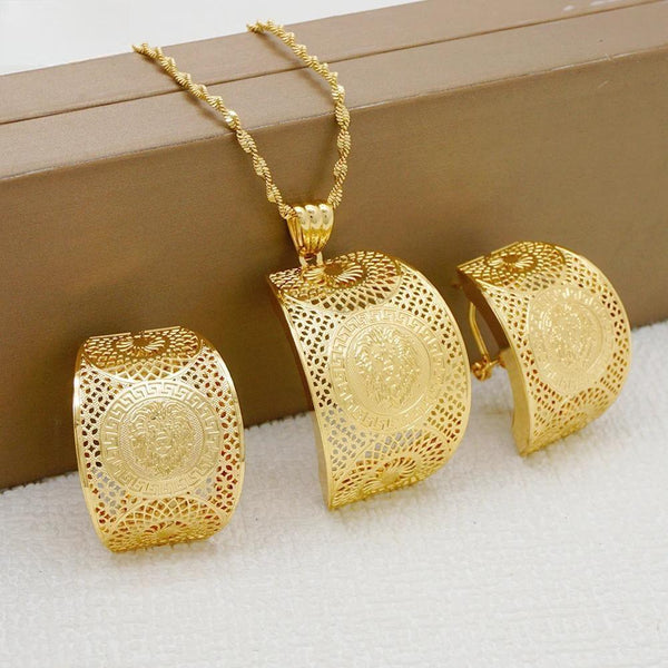 African Fashion Necklace Sets Women Jewelry Italian Gold Color Earrings Sets