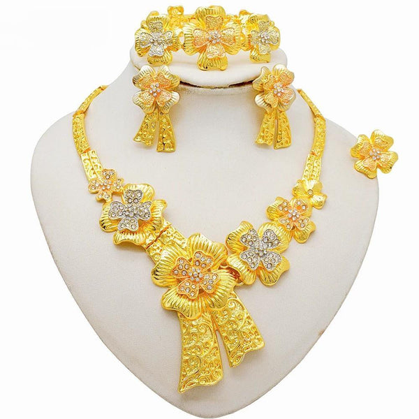 Fashion Dubai Jewelry sets For Women Flower Necklace African Set