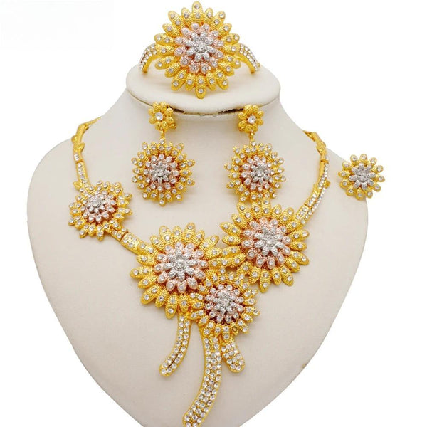 Luxury Crystal Dubai Gold Color Jewelry Sets Necklace & Earring Set