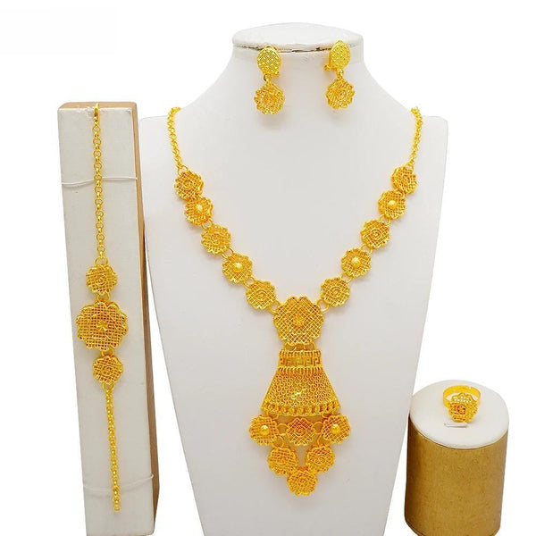 Dubai Gold Color Jewelry Set Double Layered Necklace Big Pendant Sets For Women