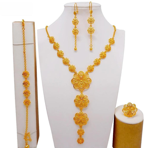 Luxury Indian Dubai Gold Color Plated Big Necklace Earrings Jewellery Sets