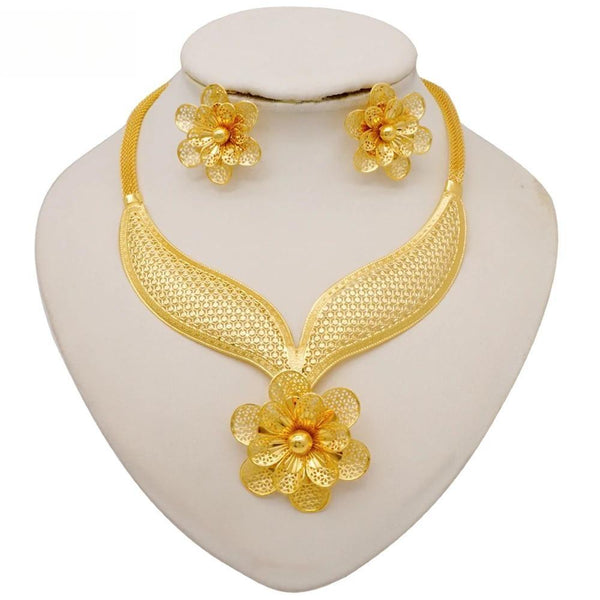 Indian Gold Color Necklace Earrings Set Wedding Gifts