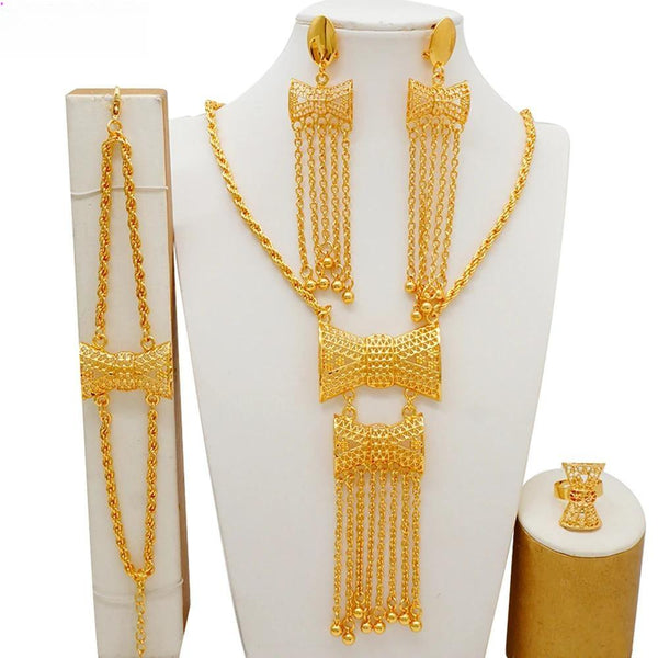 Luxury Dubai Ethiopian Jewelry Sets Bridal Long Tassel Necklace Earrings Sets For Women