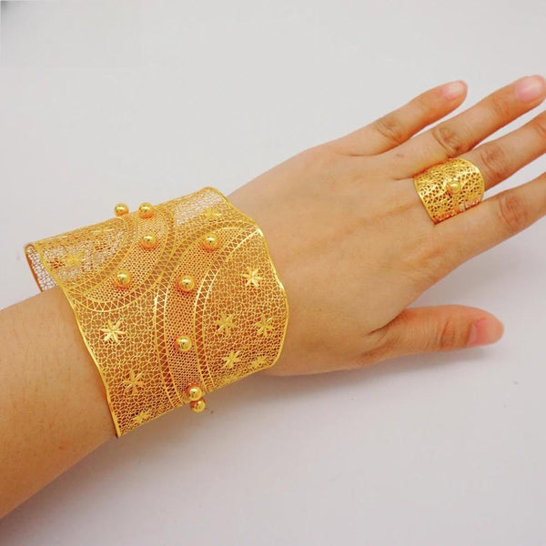 Luxury France Dubai Female Gold Color Bangles & Ring For Women