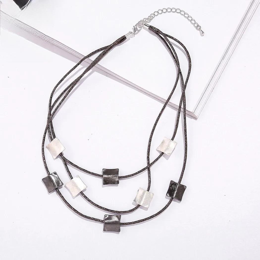 New in Chains Squares Necklace Modern Geometric Neck Chokers