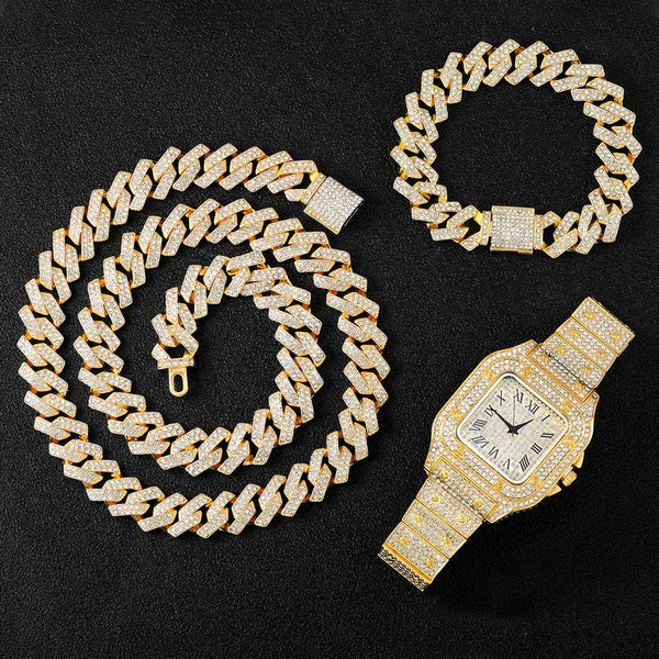 Watch Necklace Bracelet HipHop Curb Cuban Chain