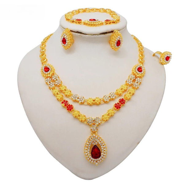 Fashion Crystal Bride  Double Layered Necklace Jewelry Sets For Women